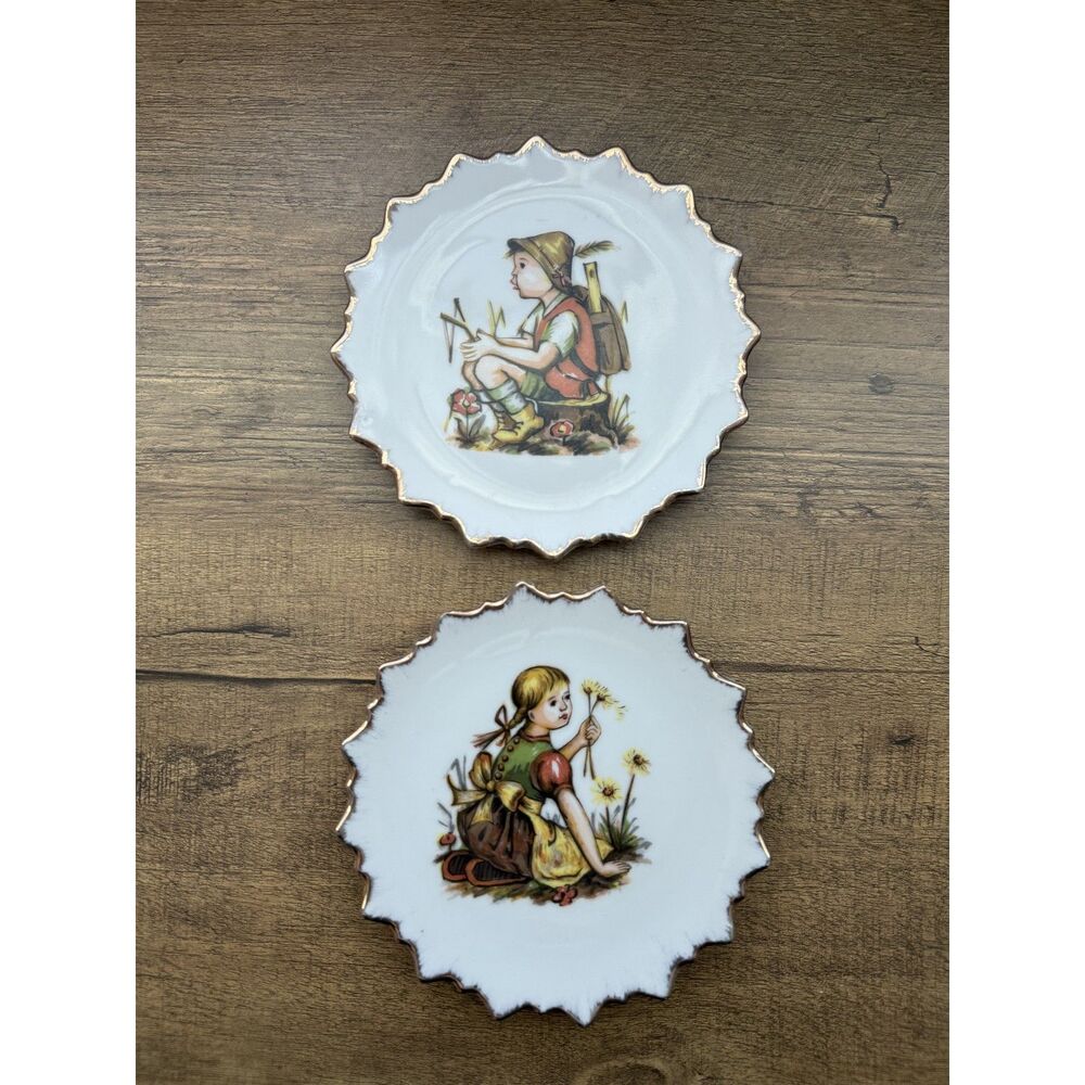 Vintage Mid-Century Hummel Style Decorative Mini Wall Plates-Set of 2-Japan MCM